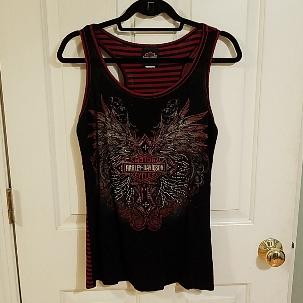 Harley Davidson Black and Red Tank Top, S